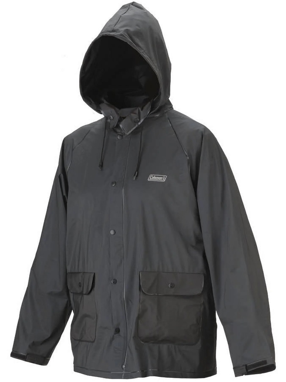 Coleman Black Hooded Rain Jacket with Snap & Zipper Front